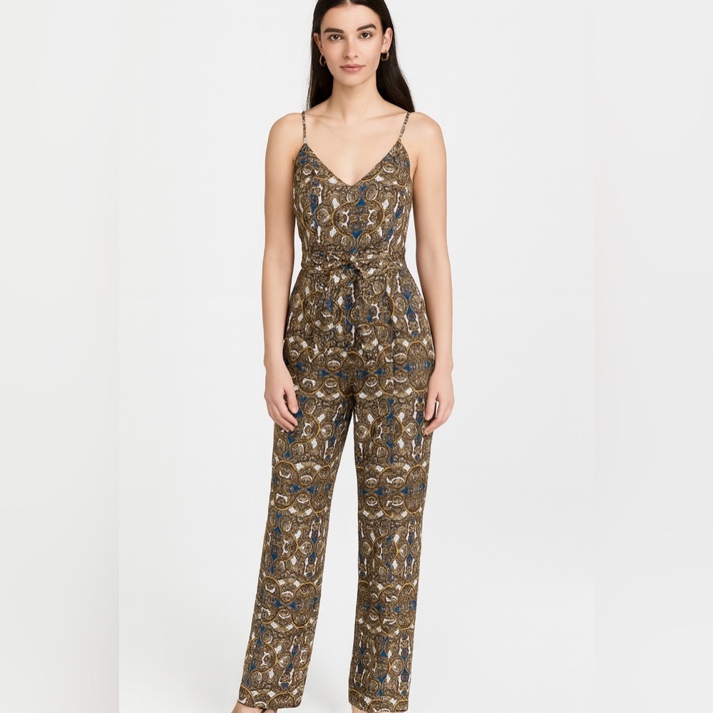 L'Agence - Gold, Blue, & White Paisley Print Silk Jumpsuit Sz 2